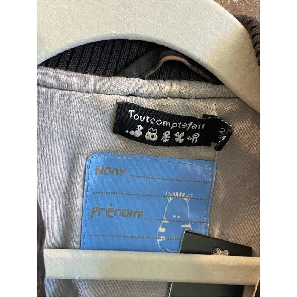 -Tout Compte Fait- bébé Dark Brown Faux Leather Baby Bomber Jacket with Zebra Em